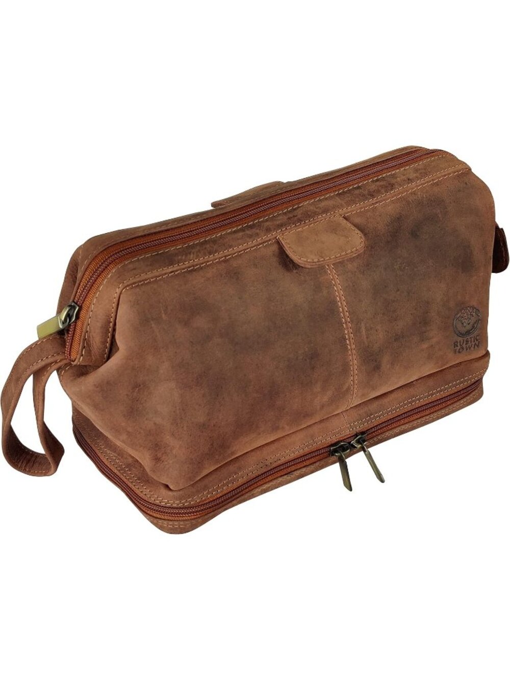 New Leather Toiletry Bag for Men, Travel Dopp Kit & Saving Organizer - Brown
